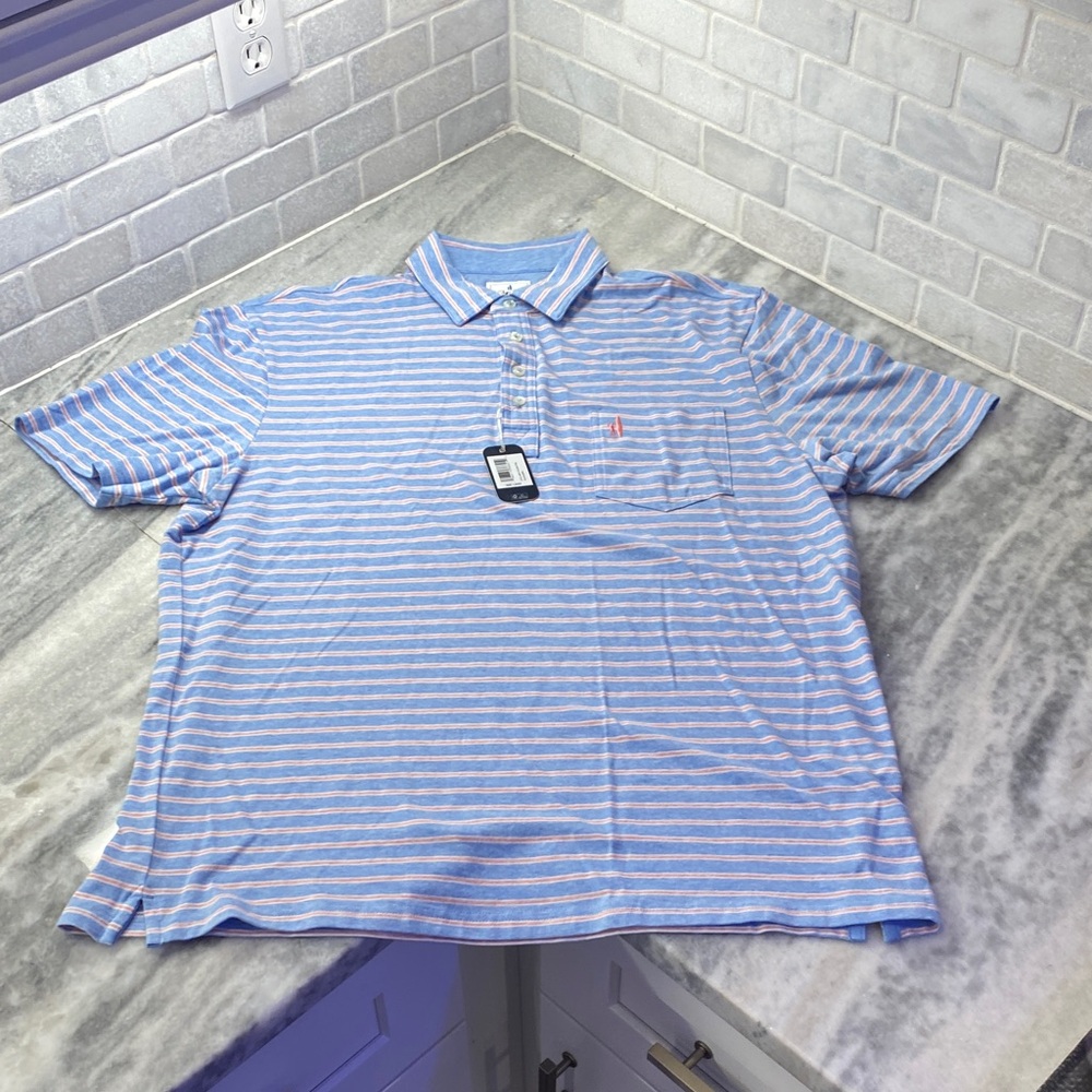 johnnie-O Light Blue and White Striped Polo